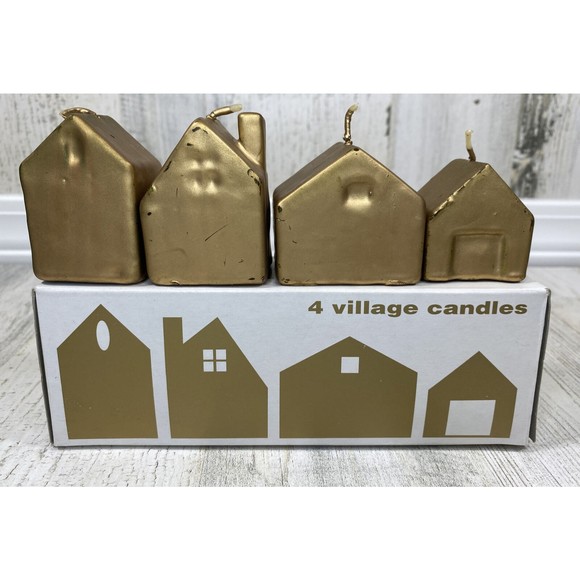 Vtg Crate & Barrel 4 Village Candles Bronze Gold Minimalist MCM Staging Holiday - Picture 4 of 7
